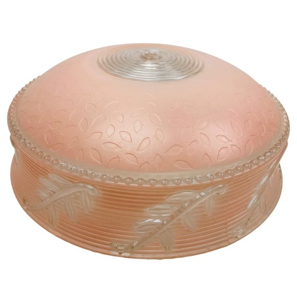 Antique Pink Frosted Glass Ceiling Light Shade Art Deco Leaf & Hobnail Design - Picture 8 of 8